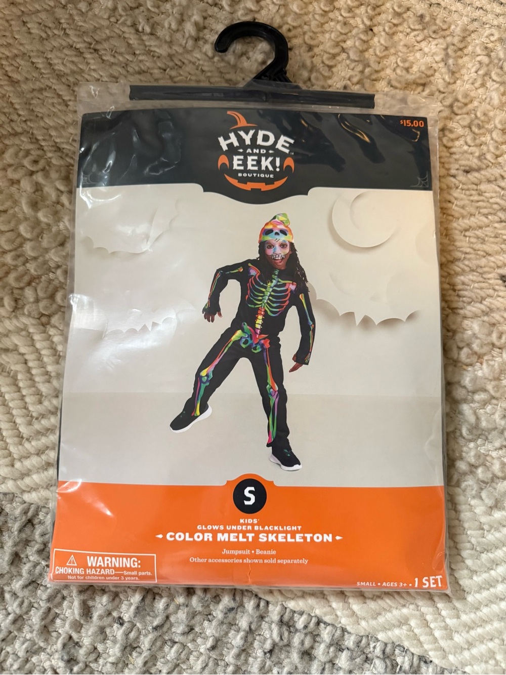Kids' Color Melt Skeleton Costume - Black with Neon Accents small 6/7 unisex 2pc